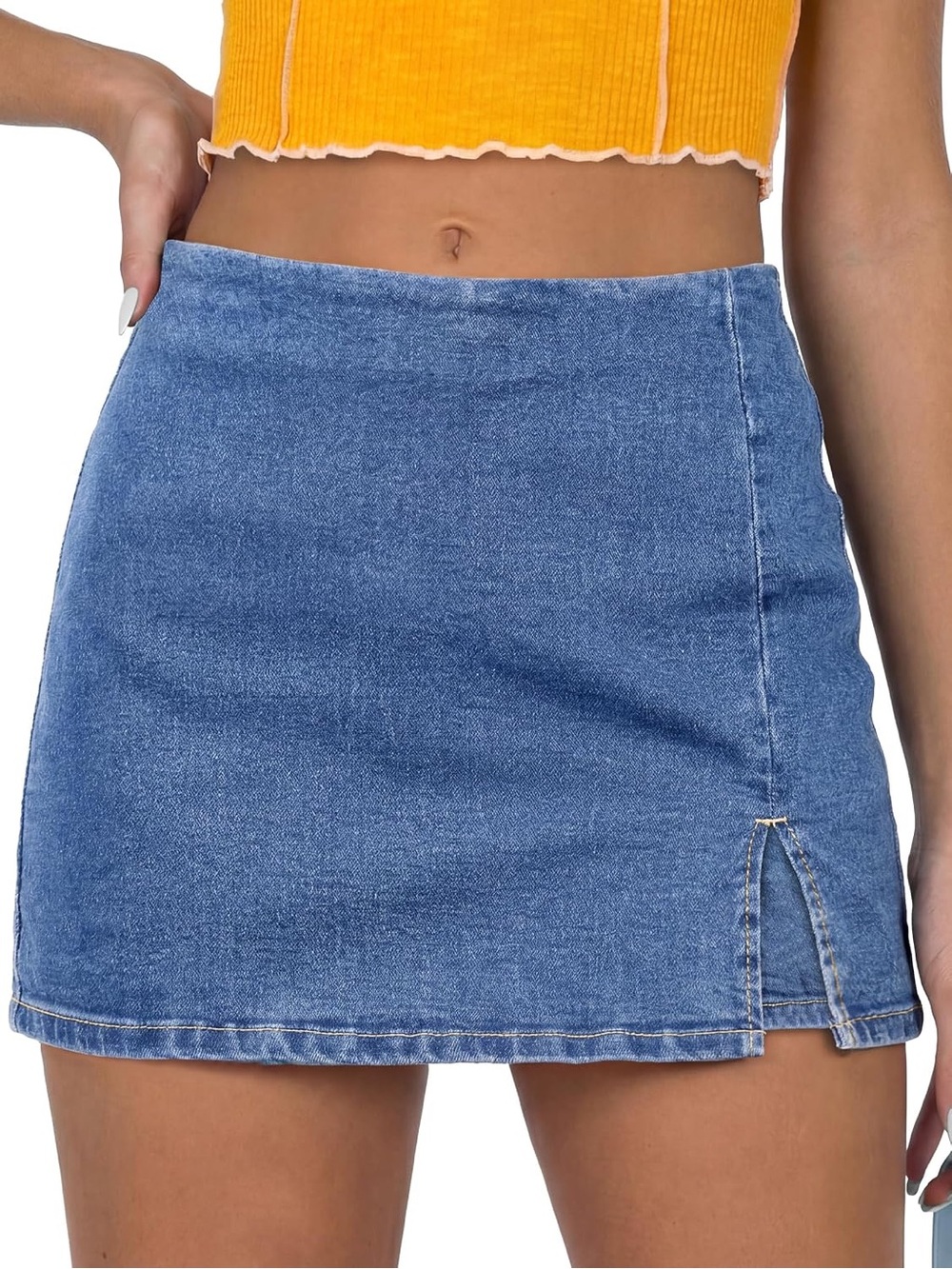 Women’s Blue Denim Mini Skort with Side Slit